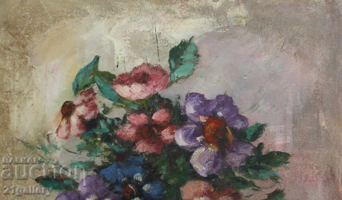 Auction Still life vase with flowers mid-20th century./ Italy Auction Still life vase with flowers mid-20th century./ Italy