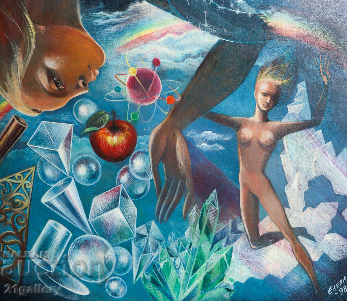 Delivery of Abstract figurative composition, oil paints, signed 98. Delivery of Abstract figurative composition, oil paints, signed 98.