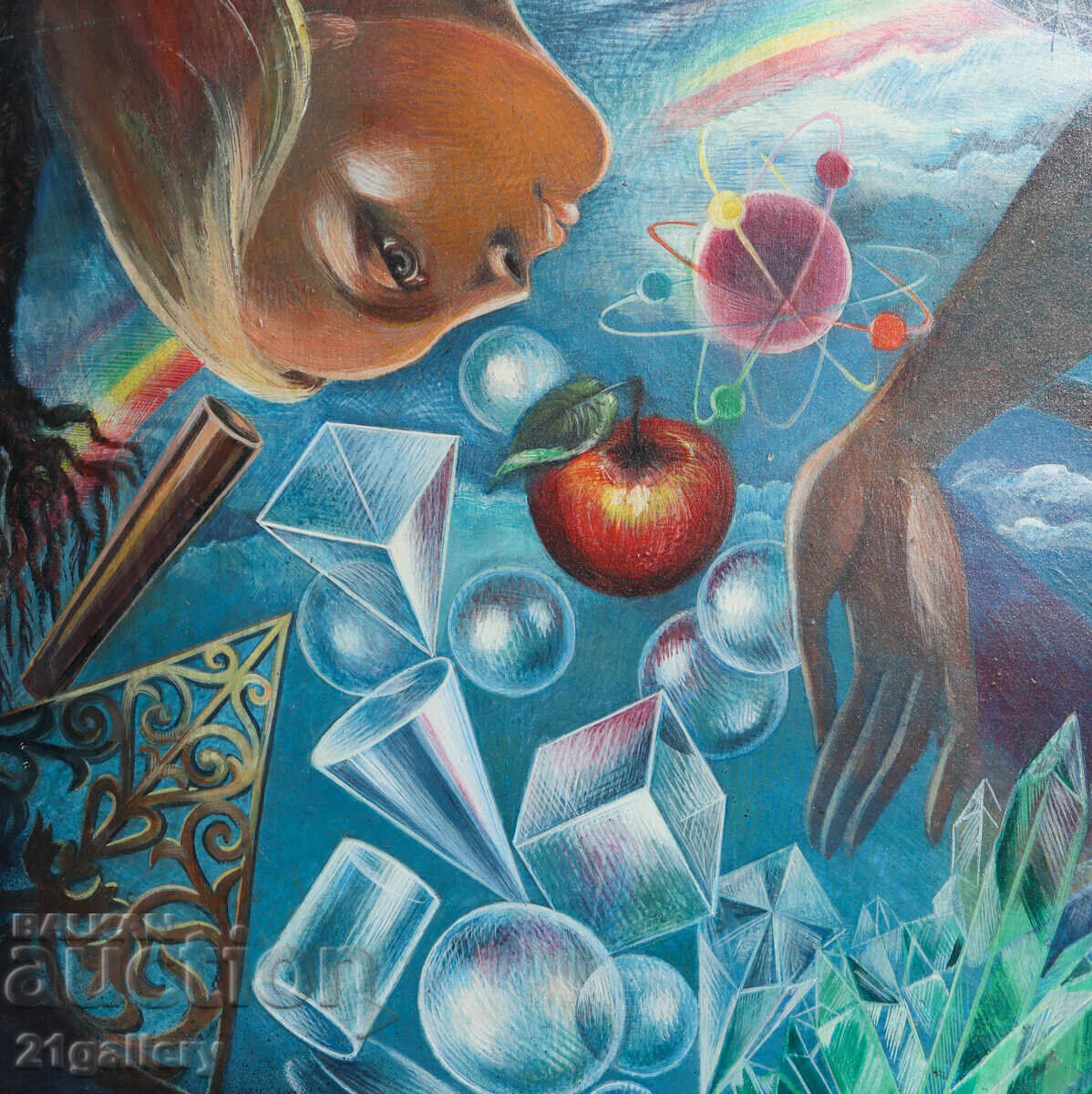 Abstract figurative composition, oil paints, signed 98. - 5 Abstract figurative composition, oil paints, signed 98. - 5