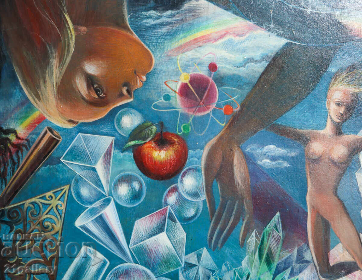 Abstract figurative composition, oil paints, signed 98. - 6 Abstract figurative composition, oil paints, signed 98. - 6