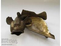 Old Russian art ashtray bronze figure statuette catfish