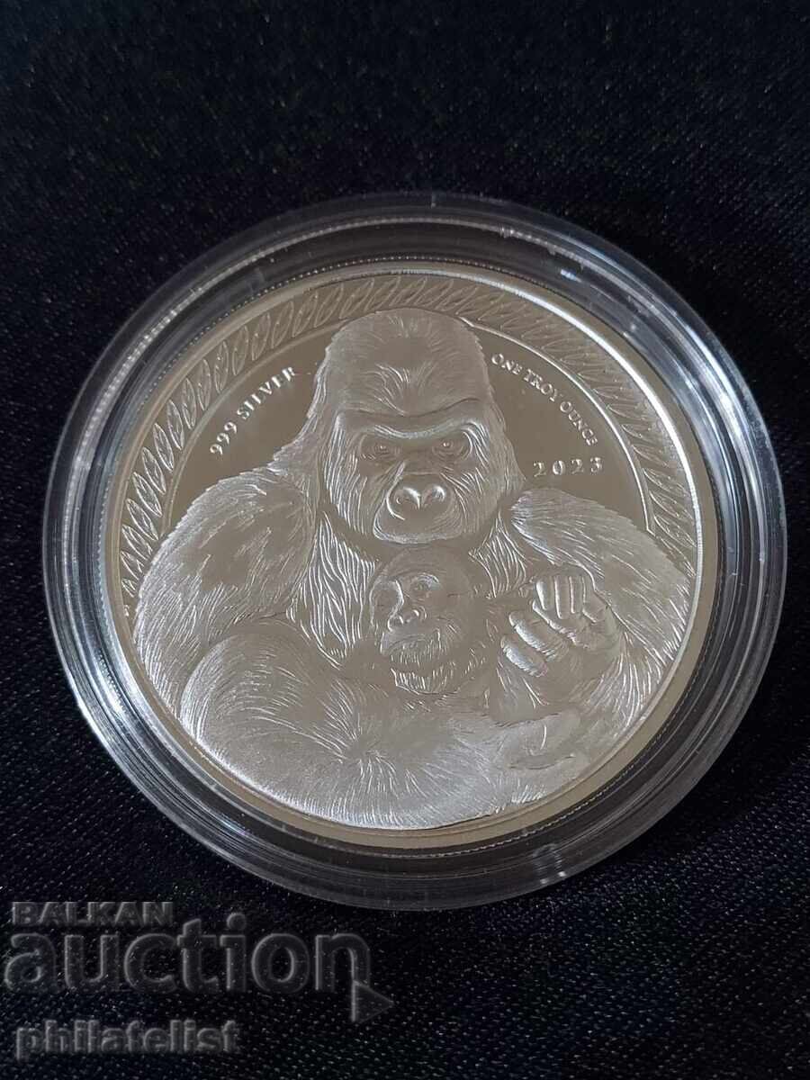 Κονγκό 2023 - 500 φράγκα CFA - Gorilla - 1 OZ, ασημένιο νόμισμα