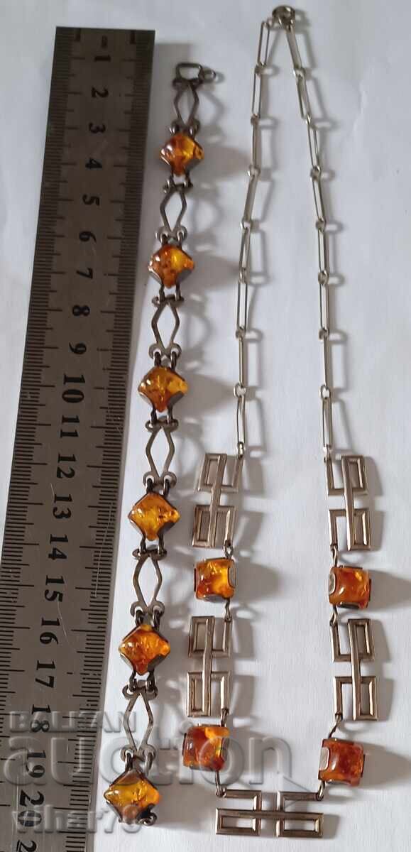 Delivery of Old silver lot of necklace and bracelet with amber, 835 sample Delivery of Old silver lot of necklace and bracelet with amber, 835 sample