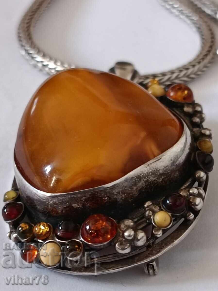 Голяма сребърна висулка и брошка с няколко вида кехлибар - 5 Голяма сребърна висулка и брошка с няколко вида кехлибар - 5