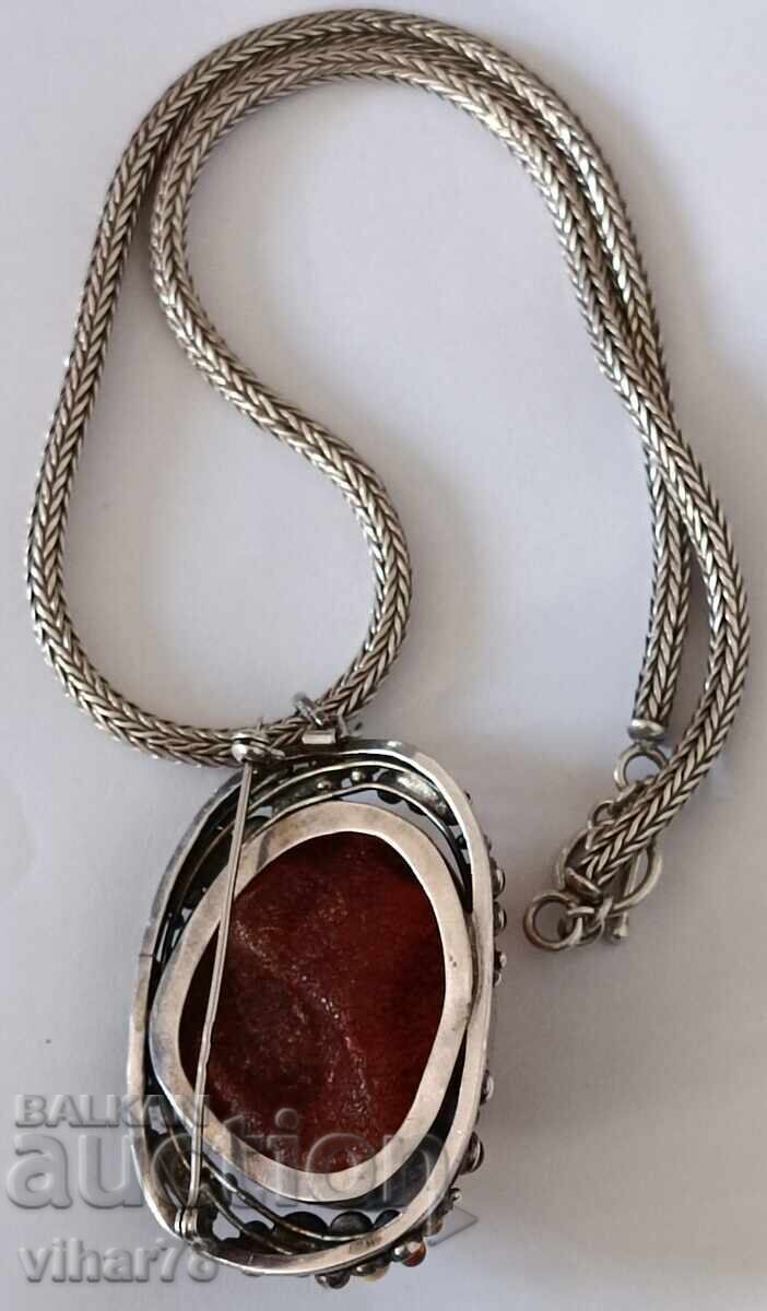 Голяма сребърна висулка и брошка с няколко вида кехлибар - 7 Голяма сребърна висулка и брошка с няколко вида кехлибар - 7