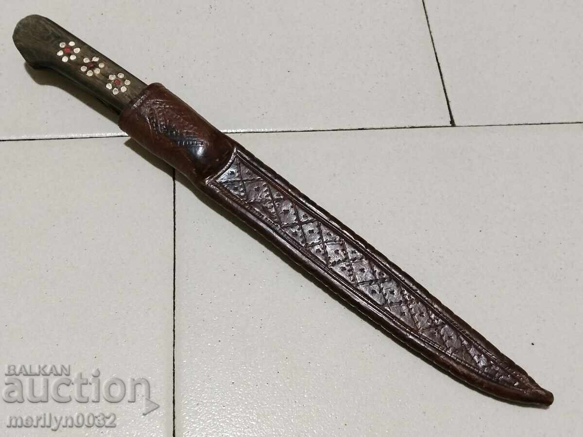 Hand-forged shepherd's knife, carved buffalo horn, karakulak - 7