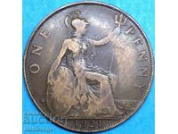 Great Britain 1 Penny 1921 30mms George 6 Bronze