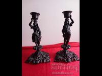 Set of Old French Statuettes, Figures, Candlesticks 19th Century