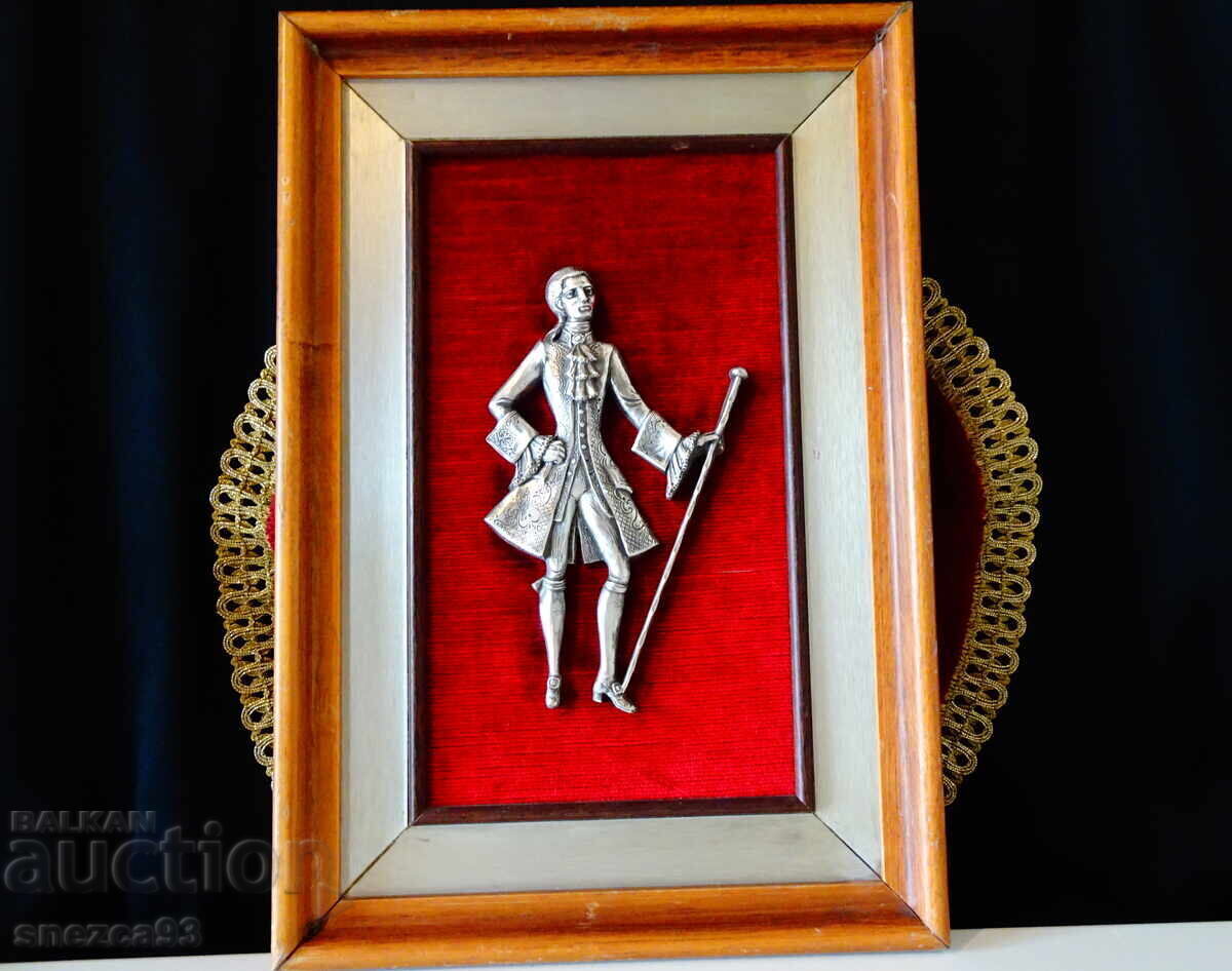 French painting, tin panel with a Prince figure by Bachet. French painting, tin panel with a Prince figure by Bachet.