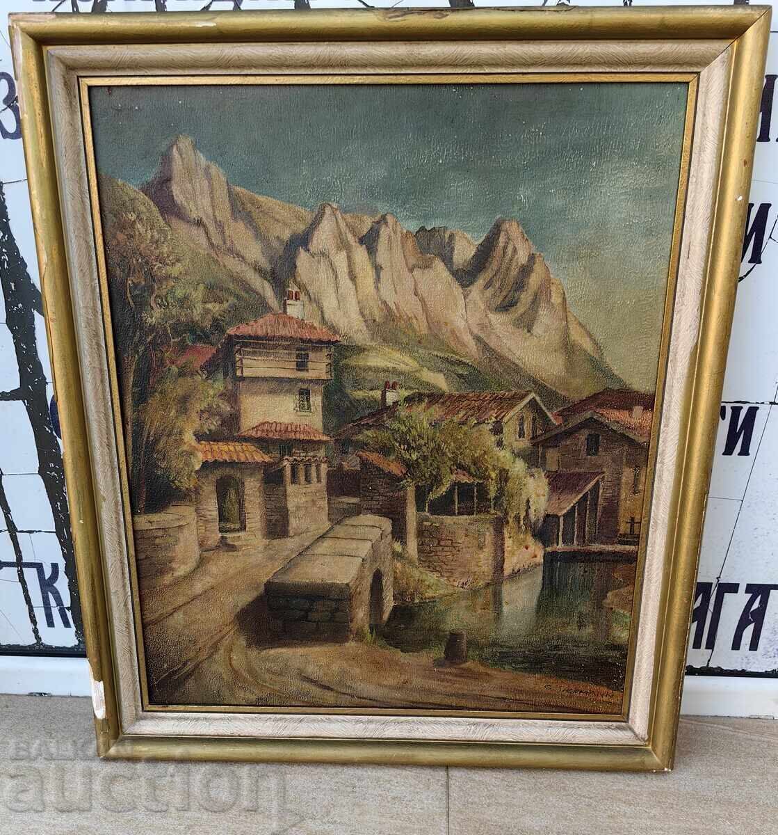 OLD SIGNED OIL PAINTING CITY LANDSCAPE FRAME