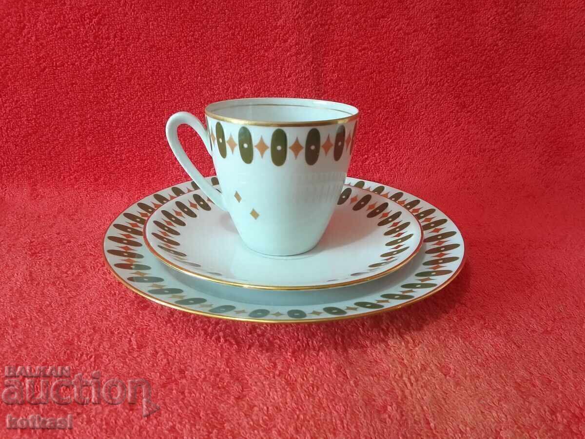 Old triple set of cup, 2 plates, gilded Germany JLMENAU with price 35.50 BGN | € 18.15 Old triple set of cup, 2 plates, gilded Germany JLMENAU with price 35.50 BGN | € 18.15