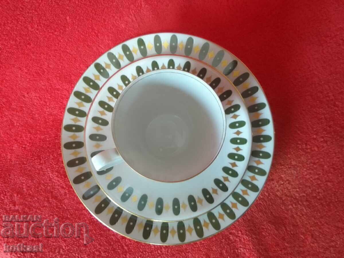 Auction Old triple set of cup, 2 plates, gilded Germany JLMENAU Auction Old triple set of cup, 2 plates, gilded Germany JLMENAU