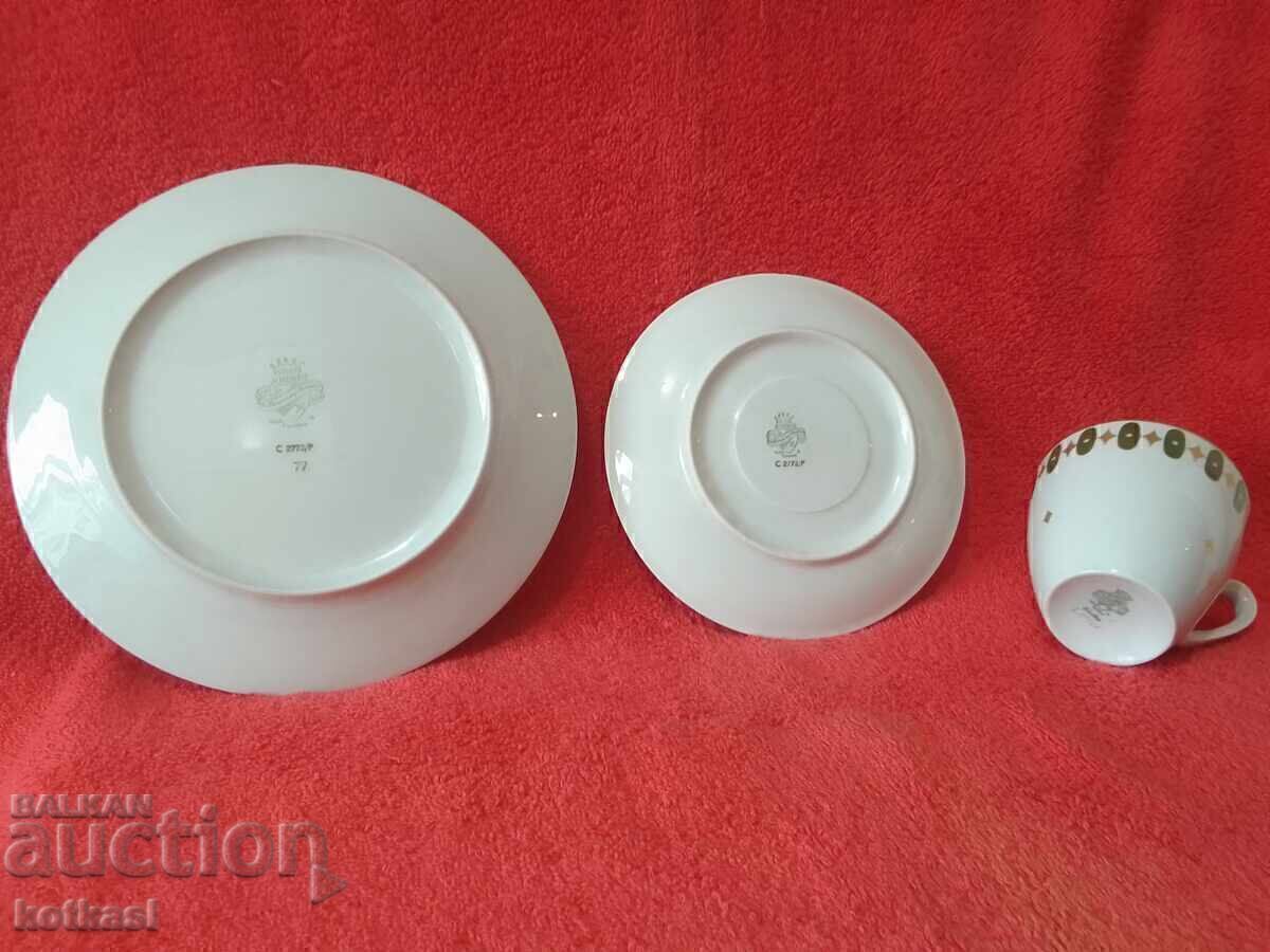 Old triple set of cup, 2 plates, gilded Germany JLMENAU - 6 Old triple set of cup, 2 plates, gilded Germany JLMENAU - 6