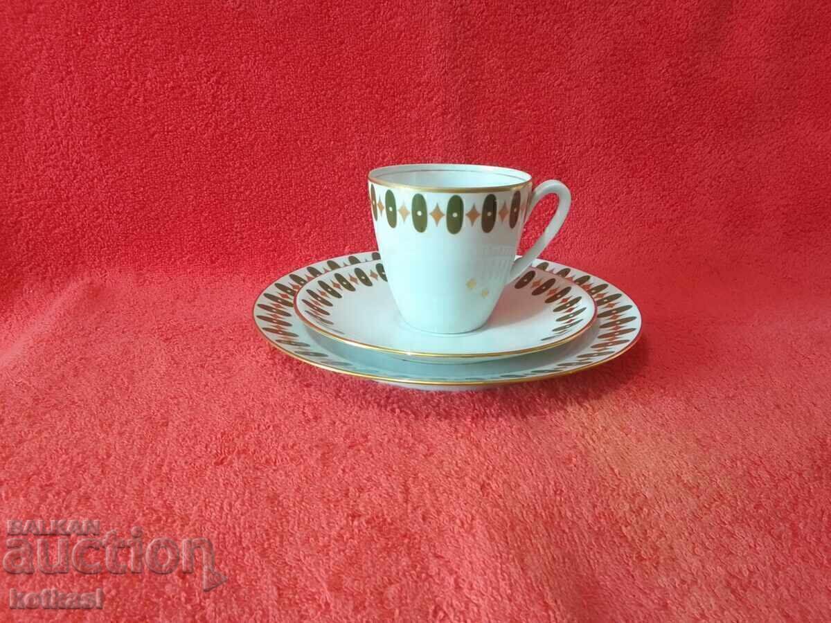 Old triple set of cup, 2 plates, gilded Germany JLMENAU Old triple set of cup, 2 plates, gilded Germany JLMENAU