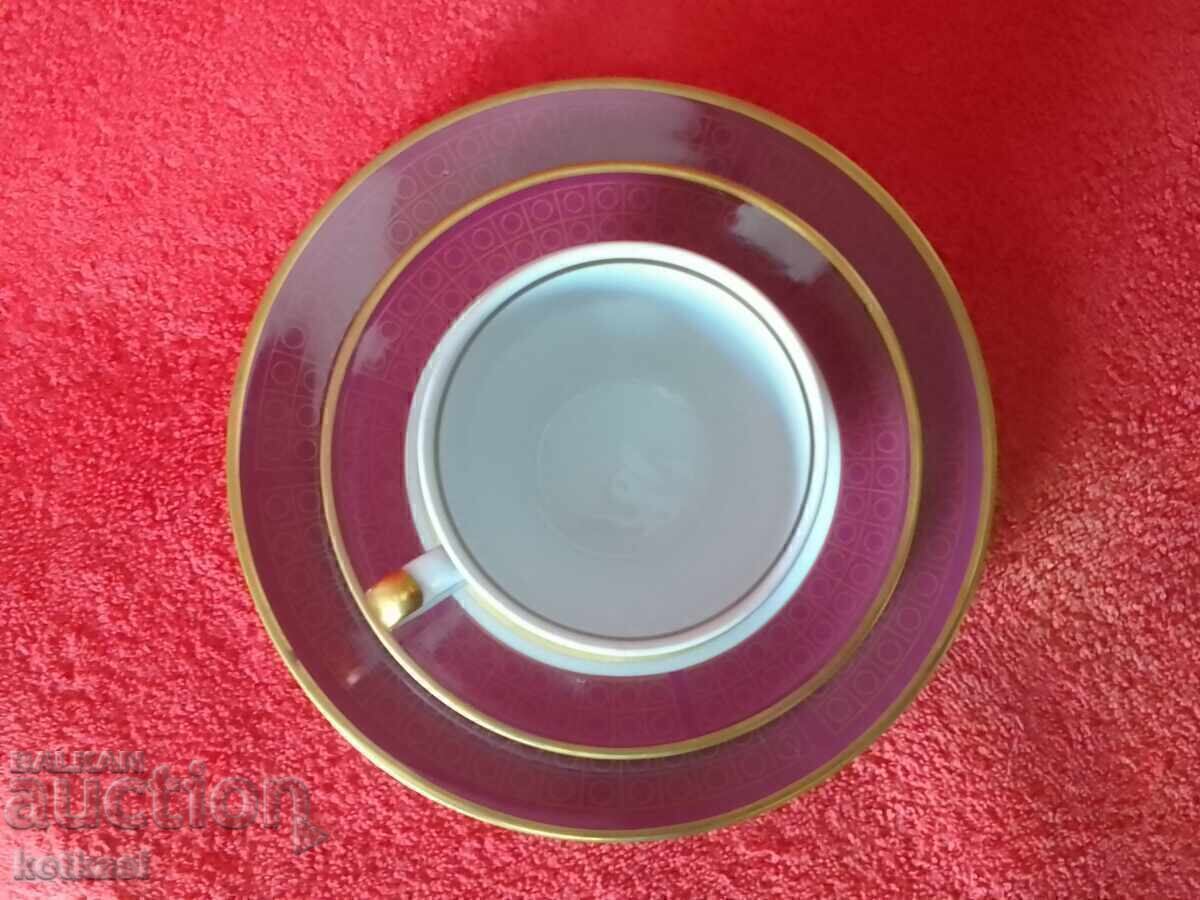 Auction Old triple set of cup, 2 plates, gilded Germany GDR GDR Auction Old triple set of cup, 2 plates, gilded Germany GDR GDR