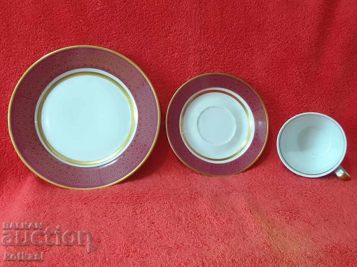 Delivery of Old triple set of cup, 2 plates, gilded Germany GDR GDR Delivery of Old triple set of cup, 2 plates, gilded Germany GDR GDR