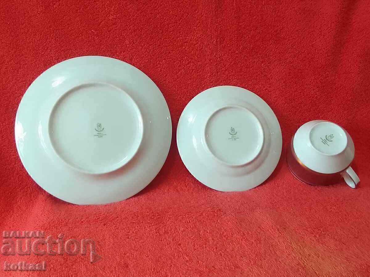 Old triple set of cup, 2 plates, gilded Germany GDR GDR - 6 Old triple set of cup, 2 plates, gilded Germany GDR GDR - 6