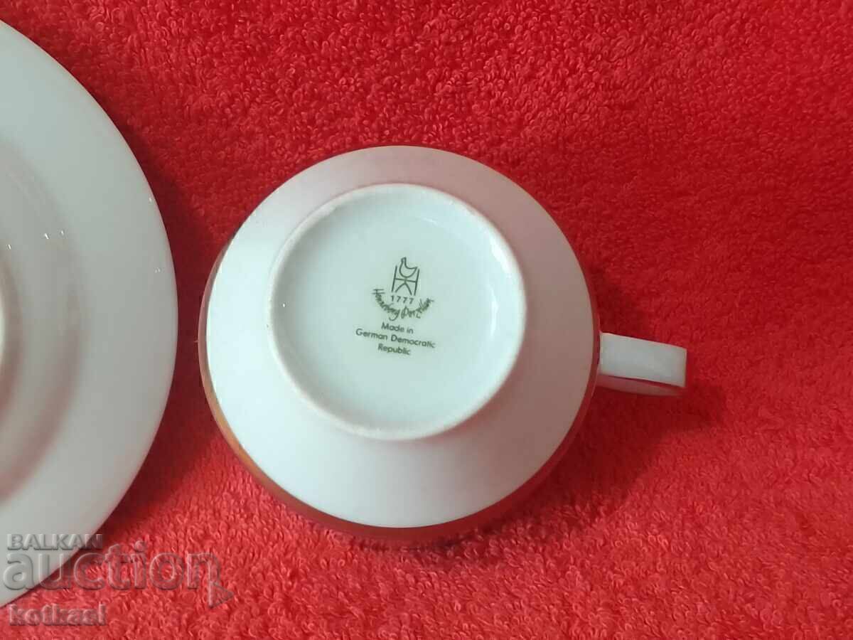 Old triple set of cup, 2 plates, gilded Germany GDR GDR - 7 Old triple set of cup, 2 plates, gilded Germany GDR GDR - 7