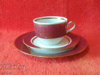 Old triple set of cup, 2 plates, gilded Germany GDR GDR