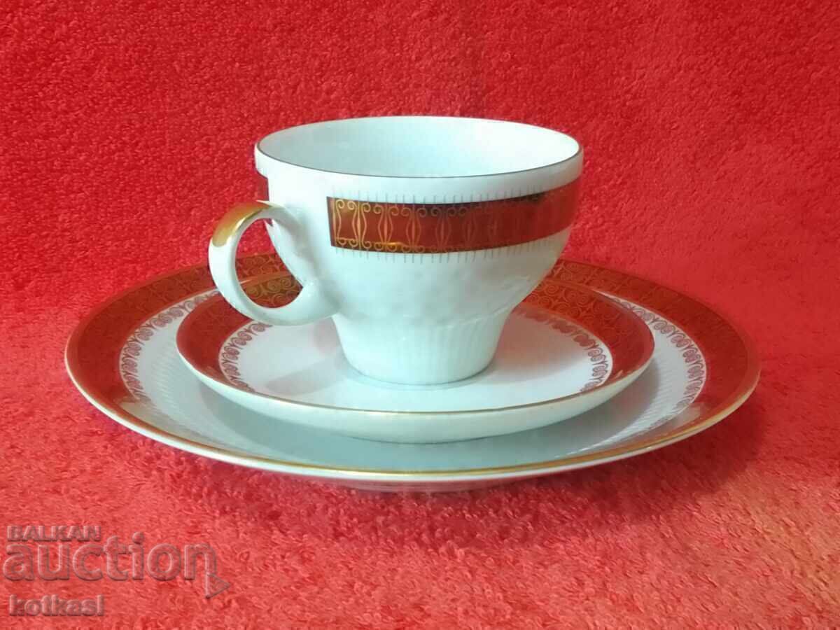 Old triple set cup, 2 plates, gilded Germany GDR KAHLA with price 35.50 BGN | € 18.15