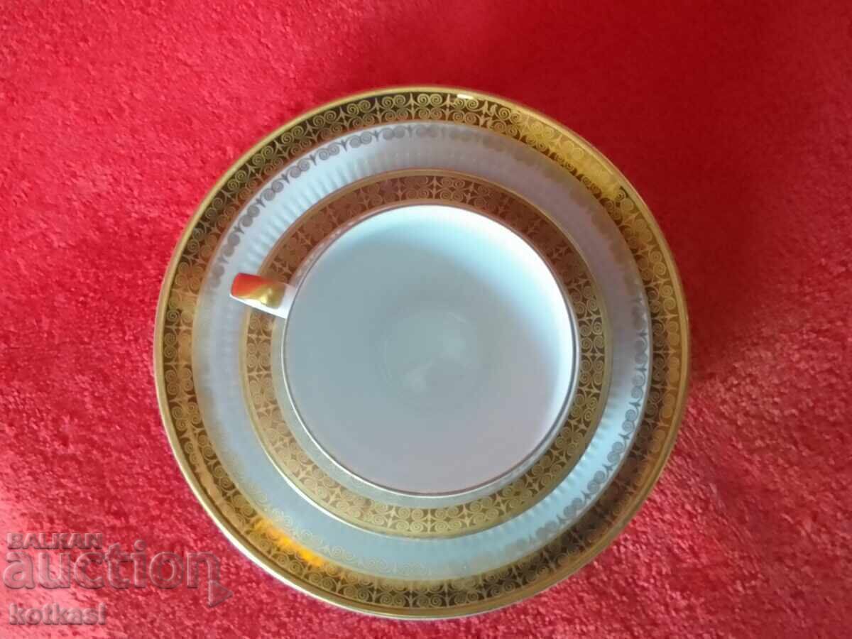 Auction  Old triple set cup, 2 plates, gilded Germany GDR KAHLA