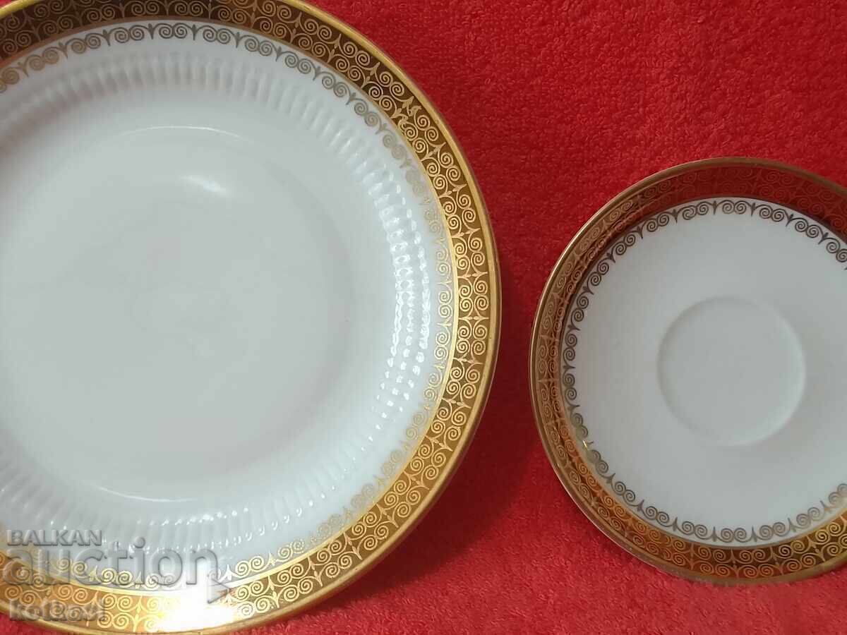 Old triple set cup, 2 plates, gilded Germany GDR KAHLA - 5