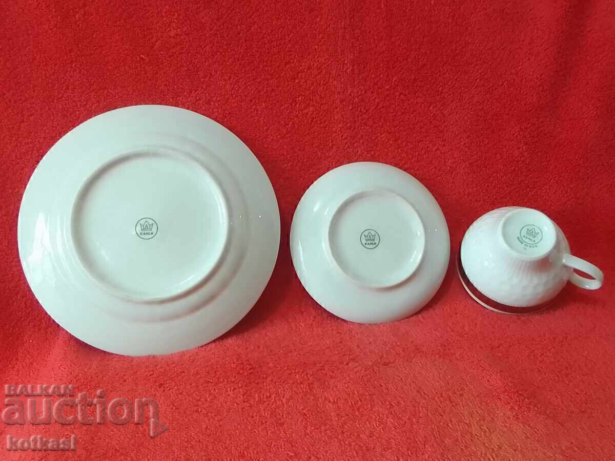Old triple set cup, 2 plates, gilded Germany GDR KAHLA - 6