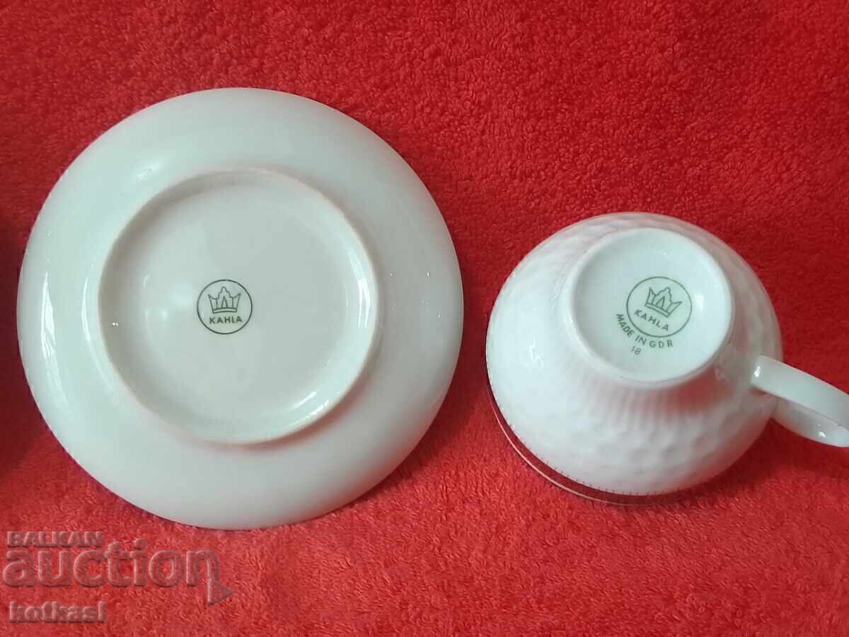 Old triple set cup, 2 plates, gilded Germany GDR KAHLA - 7