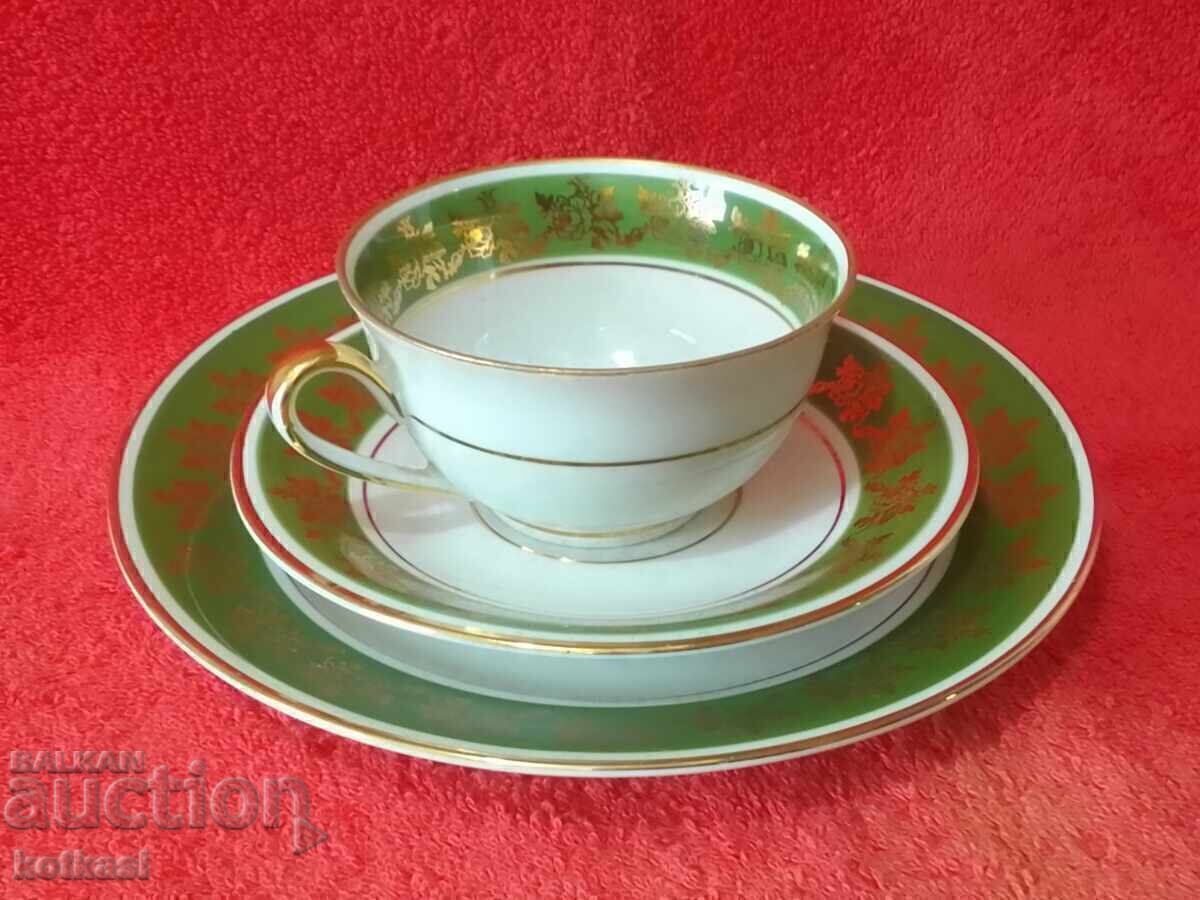 Old triple set cup, 2 plates, gilded Germany BONNEBERG with price 35.50 BGN | € 18.15