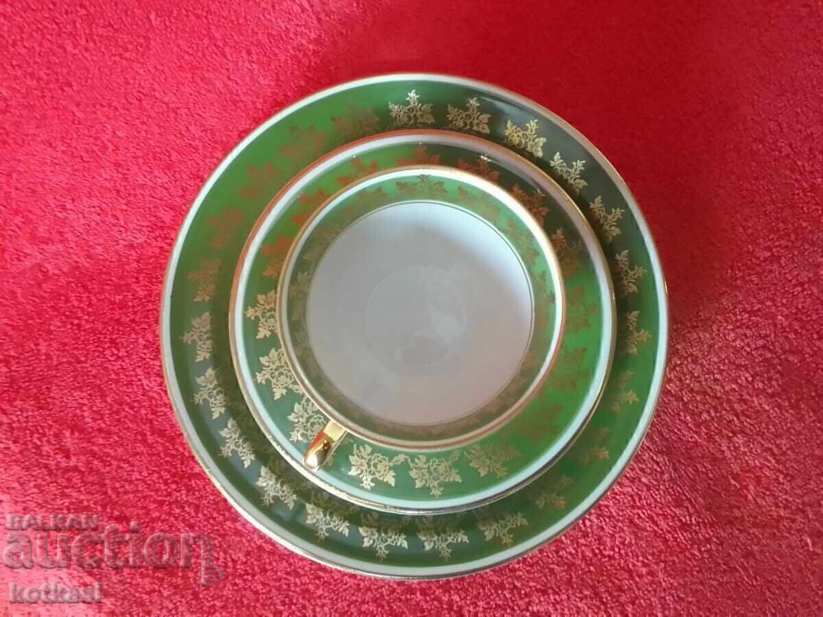 Auction  Old triple set cup, 2 plates, gilded Germany BONNEBERG