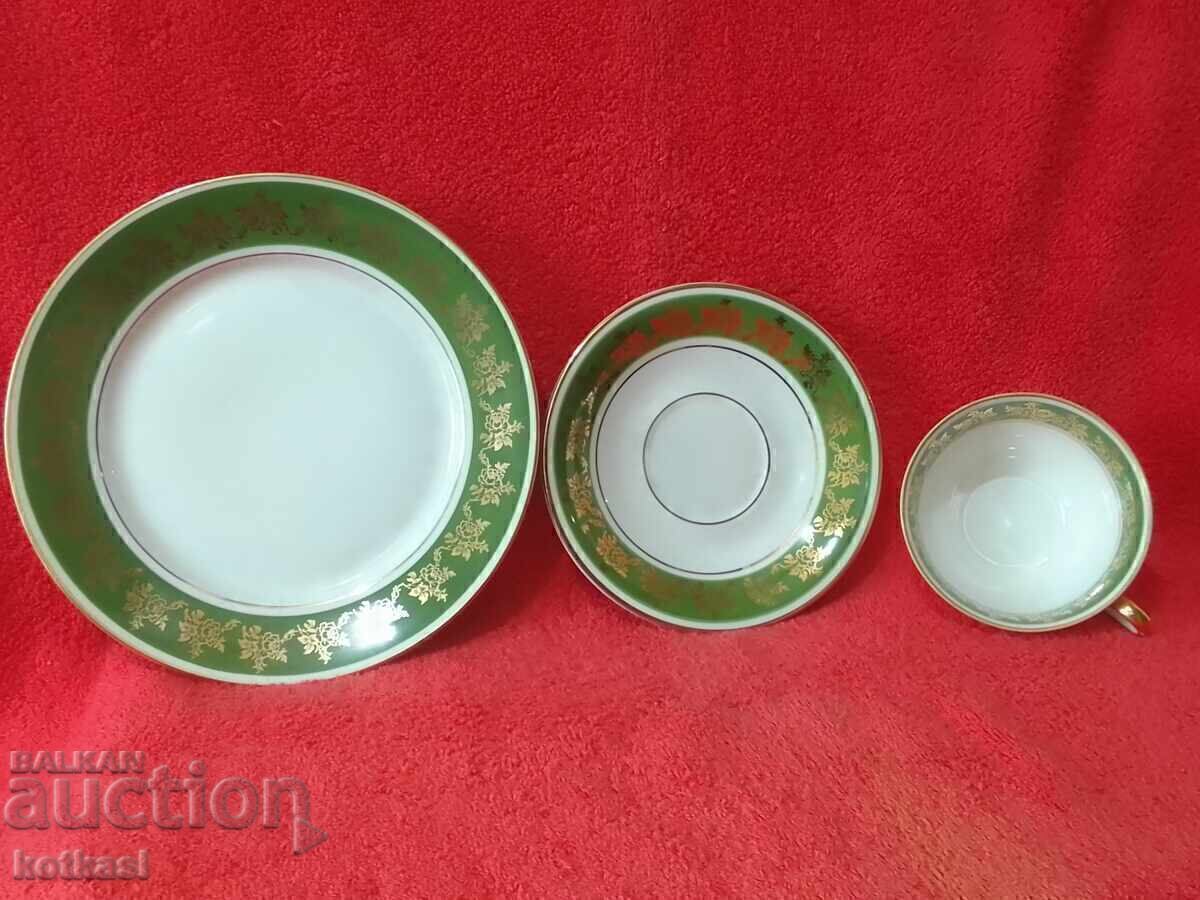 Delivery of Old triple set cup, 2 plates, gilded Germany BONNEBERG