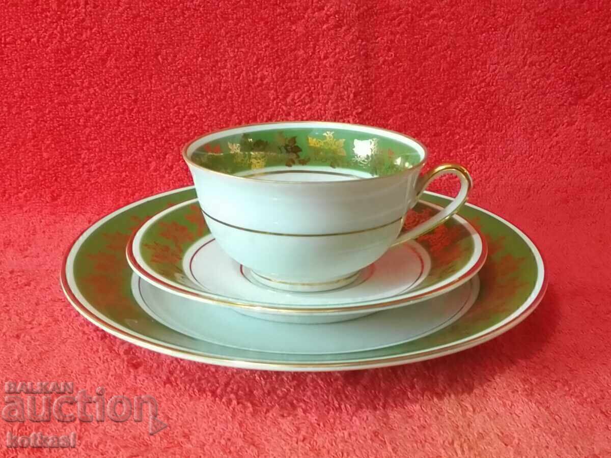Old triple set cup, 2 plates, gilded Germany BONNEBERG