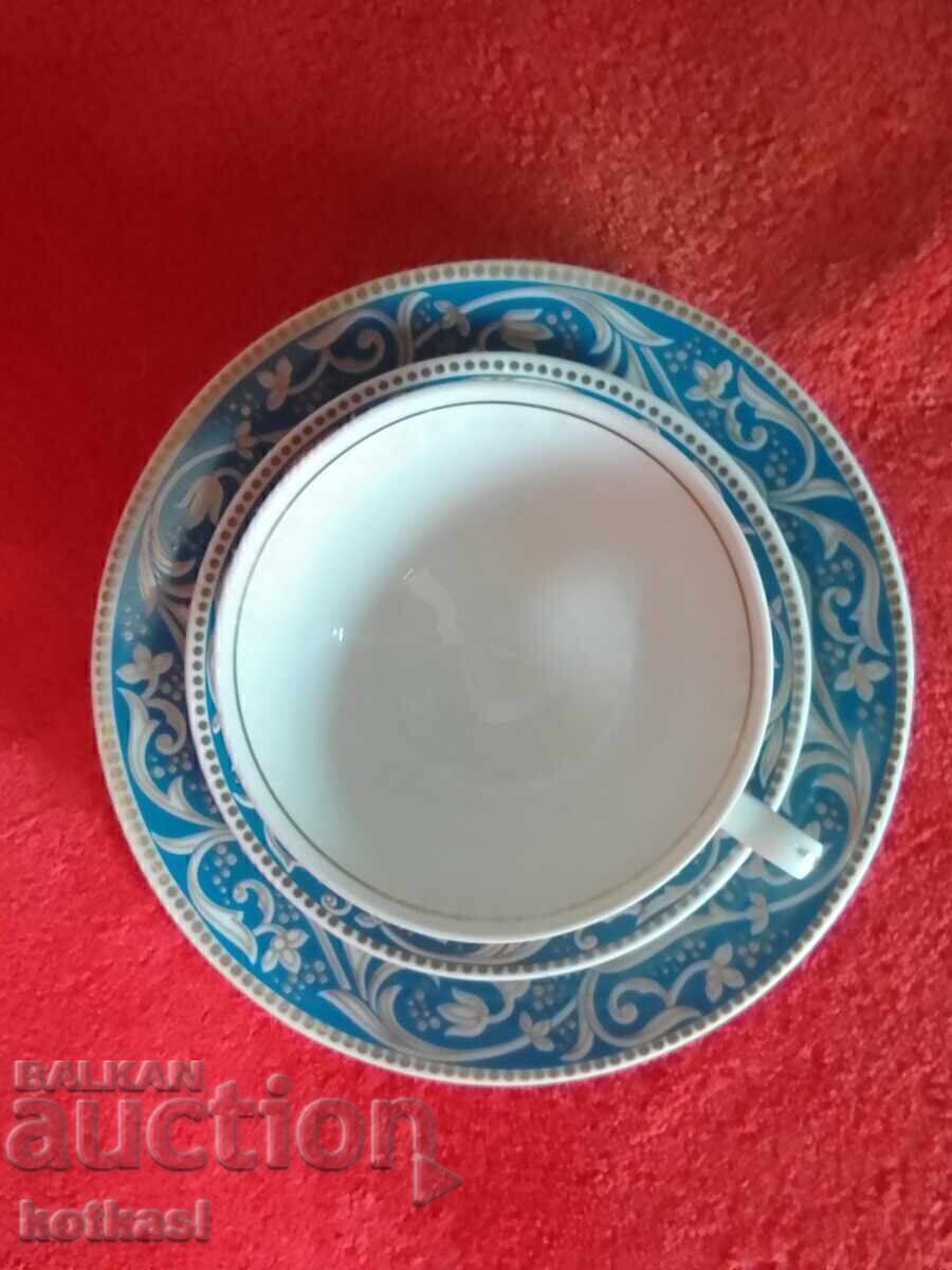 Auction Old triple set cup, 2 plates, gilded Germany LETTIN Auction Old triple set cup, 2 plates, gilded Germany LETTIN