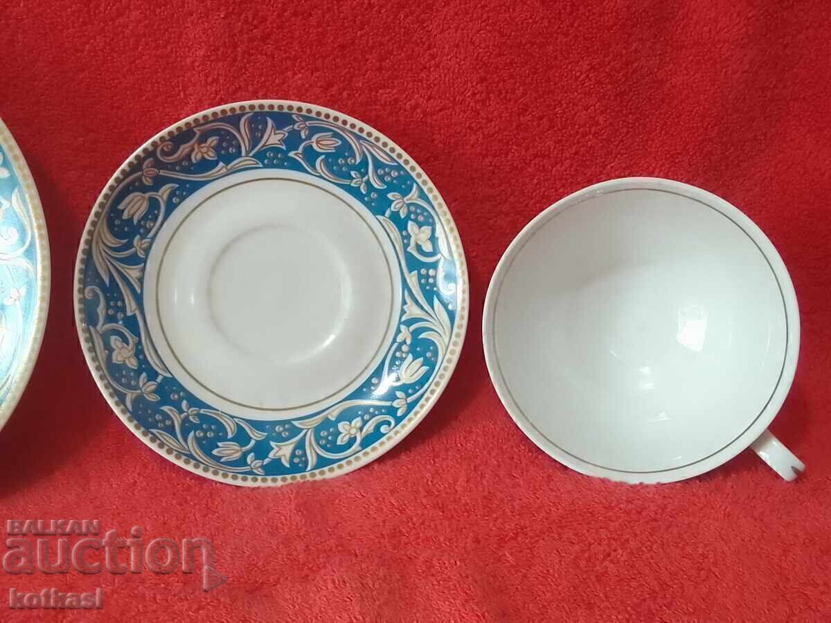 Old triple set cup, 2 plates, gilded Germany LETTIN - 5 Old triple set cup, 2 plates, gilded Germany LETTIN - 5