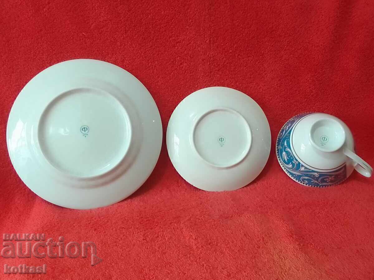 Old triple set cup, 2 plates, gilded Germany LETTIN - 6 Old triple set cup, 2 plates, gilded Germany LETTIN - 6