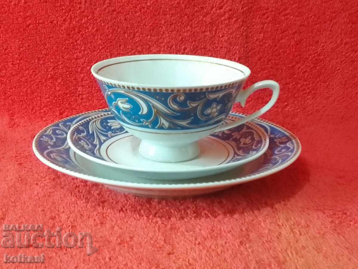 Old triple set cup, 2 plates, gilded Germany LETTIN Old triple set cup, 2 plates, gilded Germany LETTIN