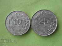 10 and 25 liras 1985 Turkey