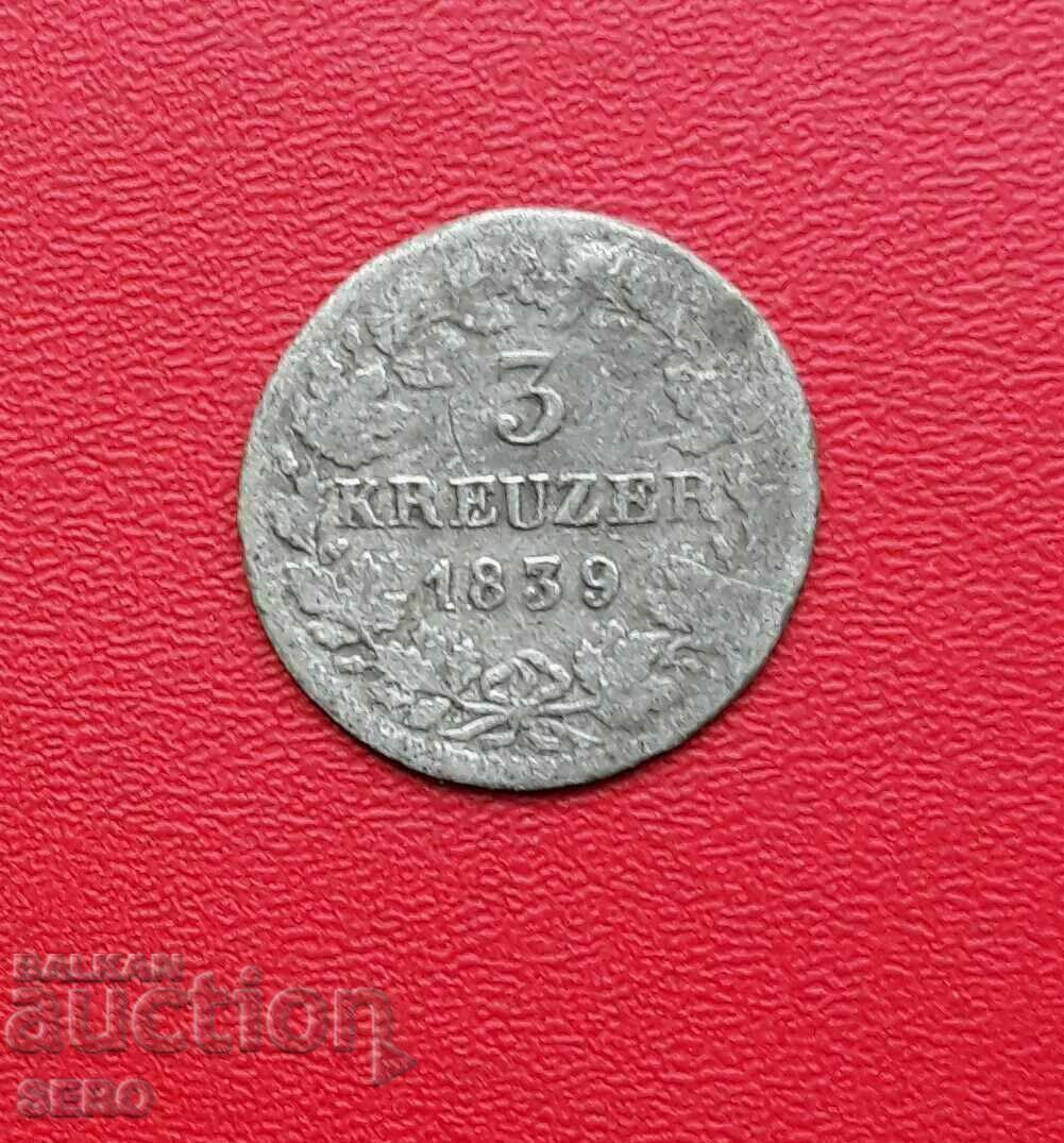 Germania-Württemberg-3 Kreuzer 1839