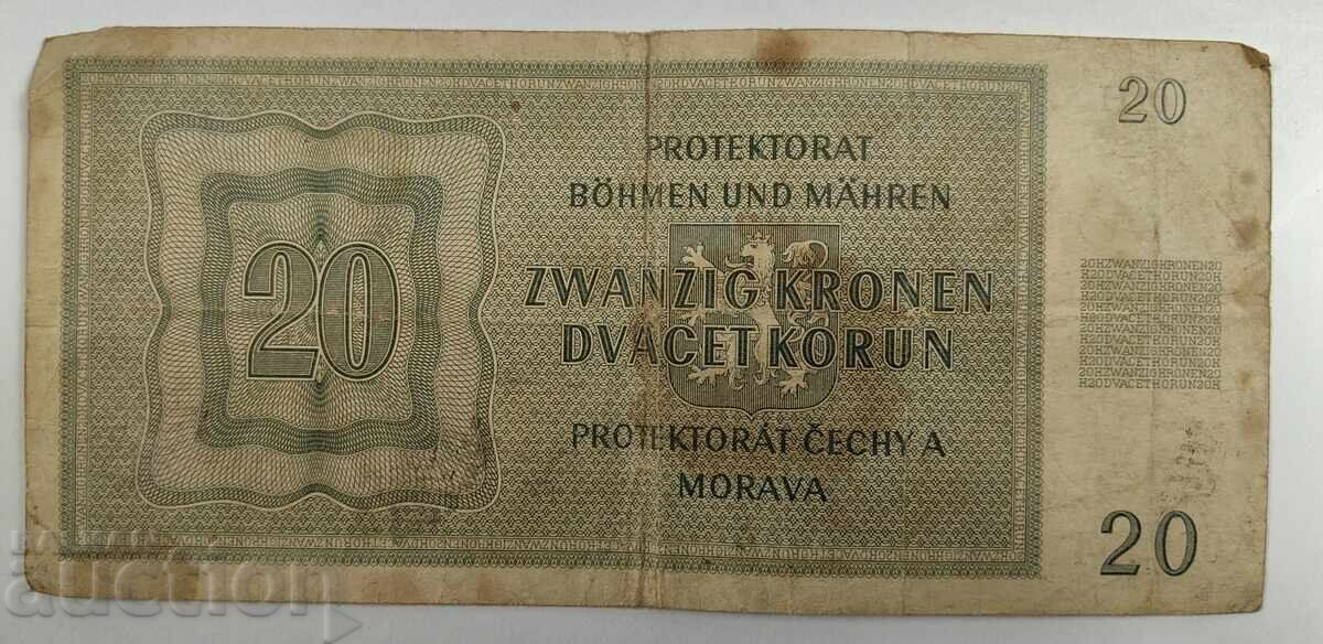 1944 20 KRON BOHEMIA AND MORAVIA OCCUPATION CZECH REPUBLIC with price 15.00 BGN | € 7.67 1944 20 KRON BOHEMIA AND MORAVIA OCCUPATION CZECH REPUBLIC with price 15.00 BGN | € 7.67
