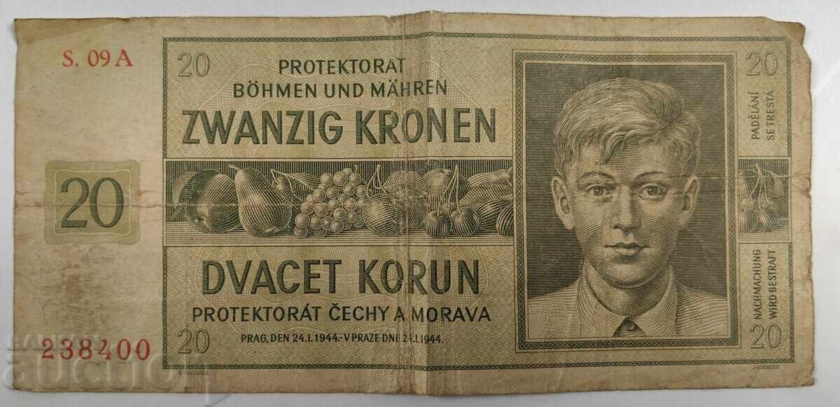 1944 20 COROANĂ BOHEMIA ȘI MORAVIA OCUPAȚIA REPUBLICA CEHĂ