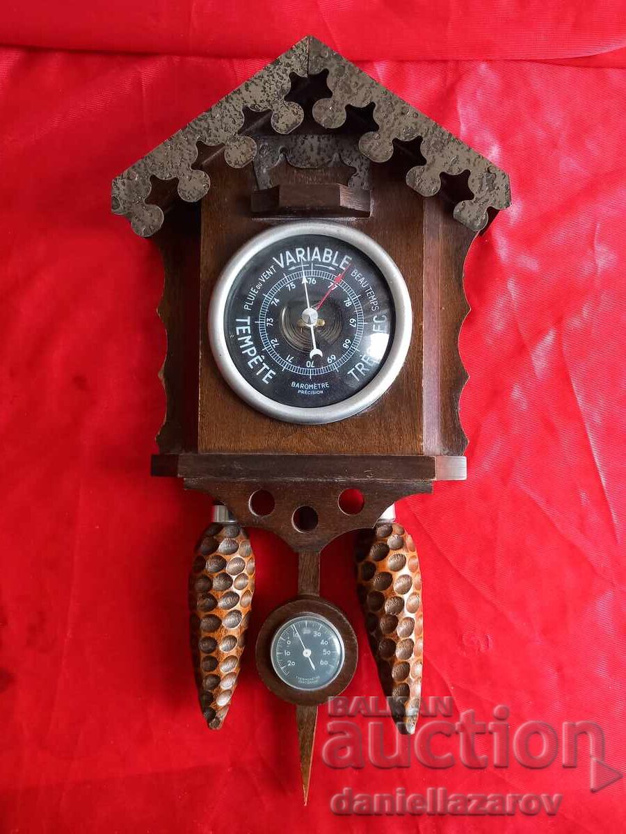 Old Barometer with Thermometer, Black Forest, Cuckoo Type