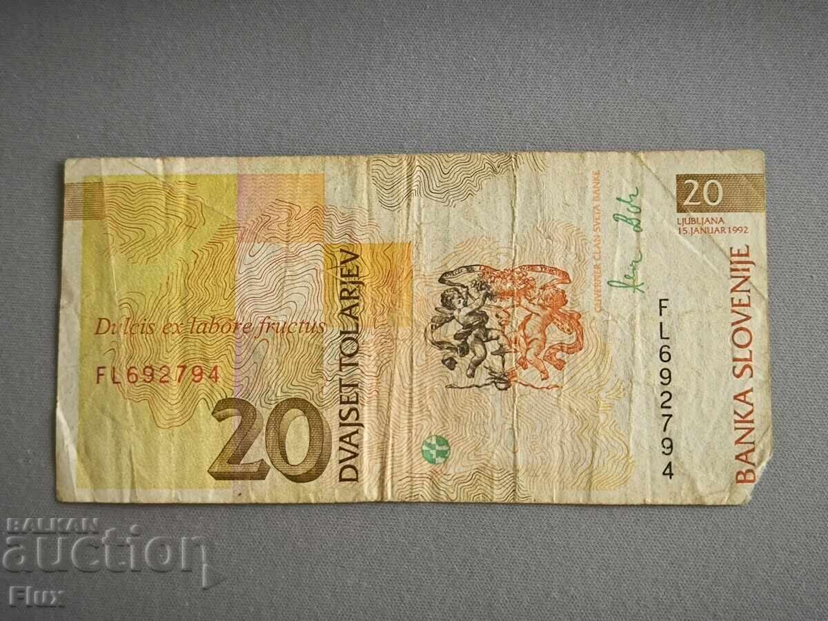 Banknote - Slovenia - 20 tolars | 1992 with price 2.85 BGN | € 1.46 Banknote - Slovenia - 20 tolars | 1992 with price 2.85 BGN | € 1.46