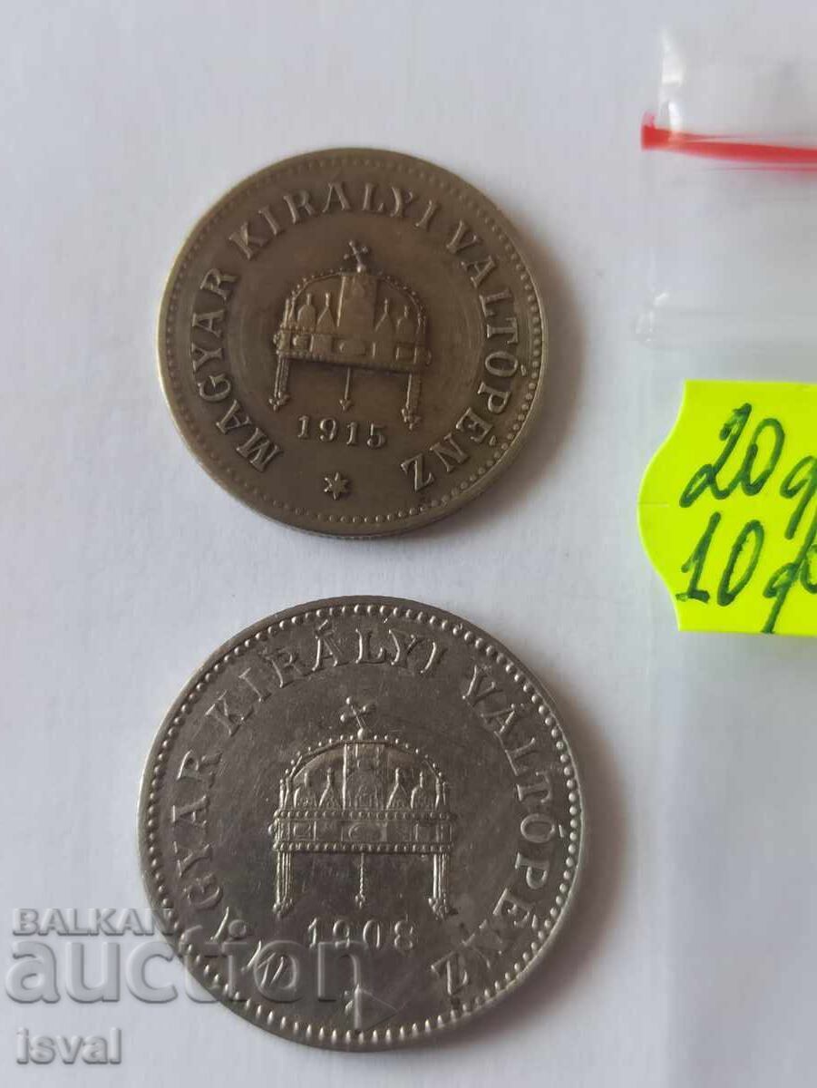 Auction 10 Fillers - 1915 and 20 Fillers - 1908 - Hungary - Lot Auction 10 Fillers - 1915 and 20 Fillers - 1908 - Hungary - Lot