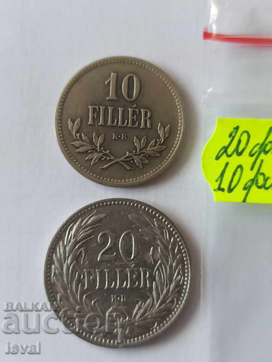 Delivery of 10 Fillers - 1915 and 20 Fillers - 1908 - Hungary - Lot Delivery of 10 Fillers - 1915 and 20 Fillers - 1908 - Hungary - Lot