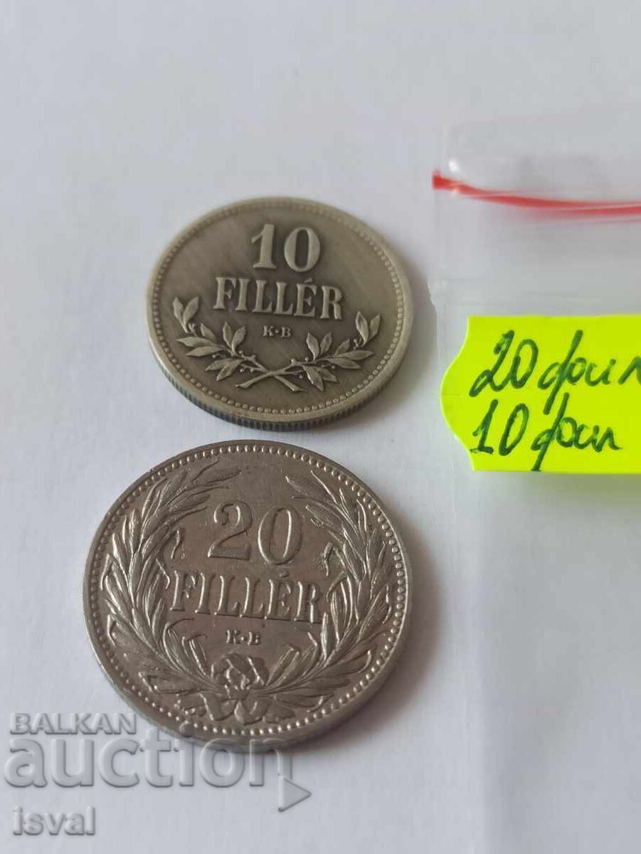 10 πληρωτικά - 1915 και 20 πληρωτικά - 1908. - Ουγγαρία - Παρτίδα