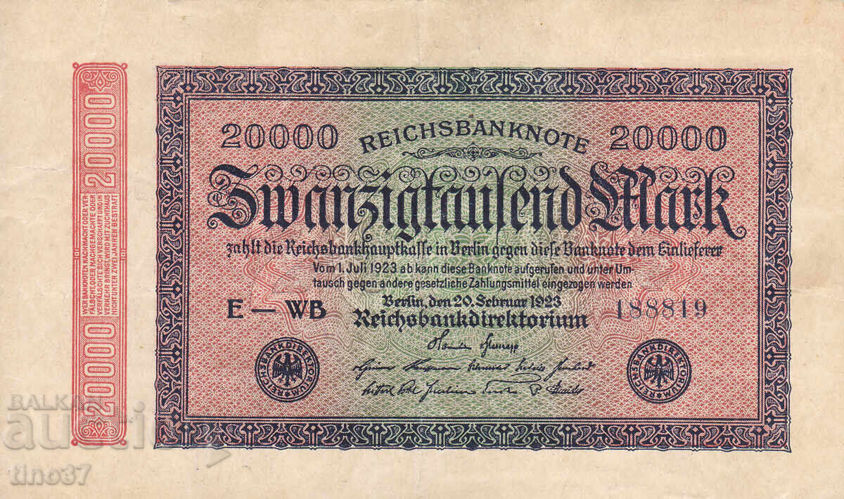 tino37- GERMANY - 20000 MARKS -1923 - XF with price 2.90 BGN | € 1.48 tino37- GERMANY - 20000 MARKS -1923 - XF with price 2.90 BGN | € 1.48