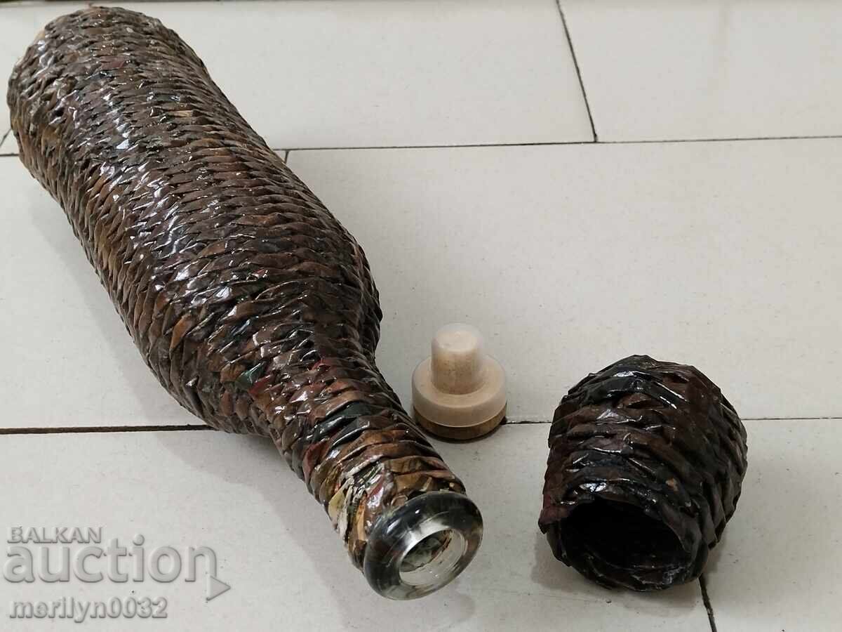 Δημοπρασία Παλιό γυάλινο μπουκάλι με πλεγμένο μπουκάλι, γυαλί