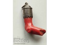 19th century Old pendant - silver and coral