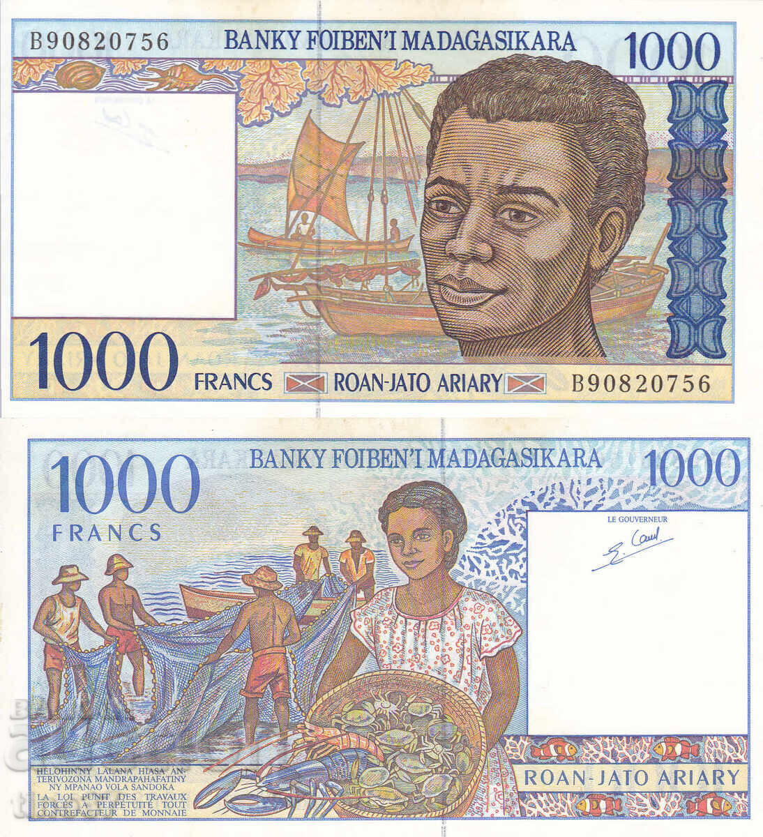 tino37- MADAGASCAR - 1000 FRANC - 1995 - XF+/AU