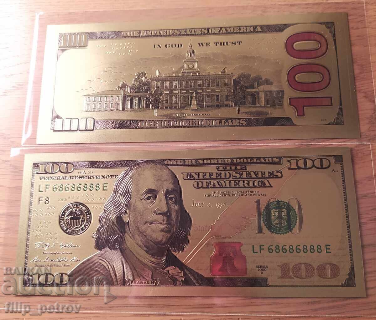 Licitație Lot de 10 buc. 100 dolari - placate cu aur, suveniruri, plastice